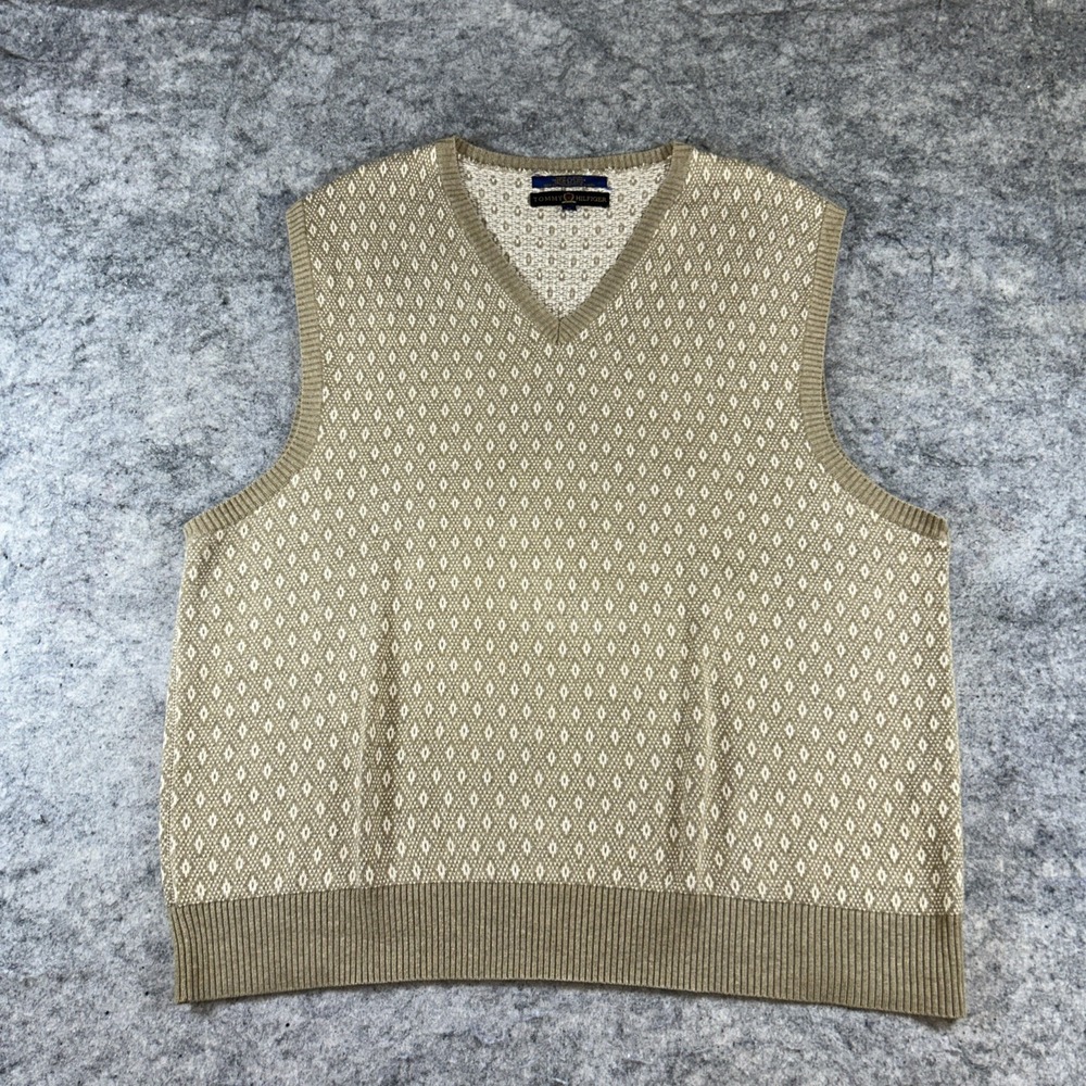 Vtg Tommy Hilfiger‎ Mens Lrg Knit V Neck Argyle Diamond Sweater Vest Preppy Y2K